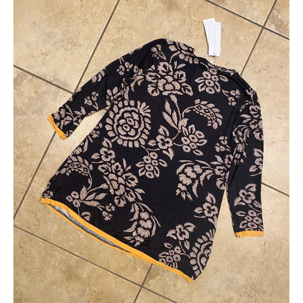 NWT Love by Kyla Seo Small Floral Tunic Top V-Neck Long Sleeve Black Yellow NEW - Picture 14 of 14